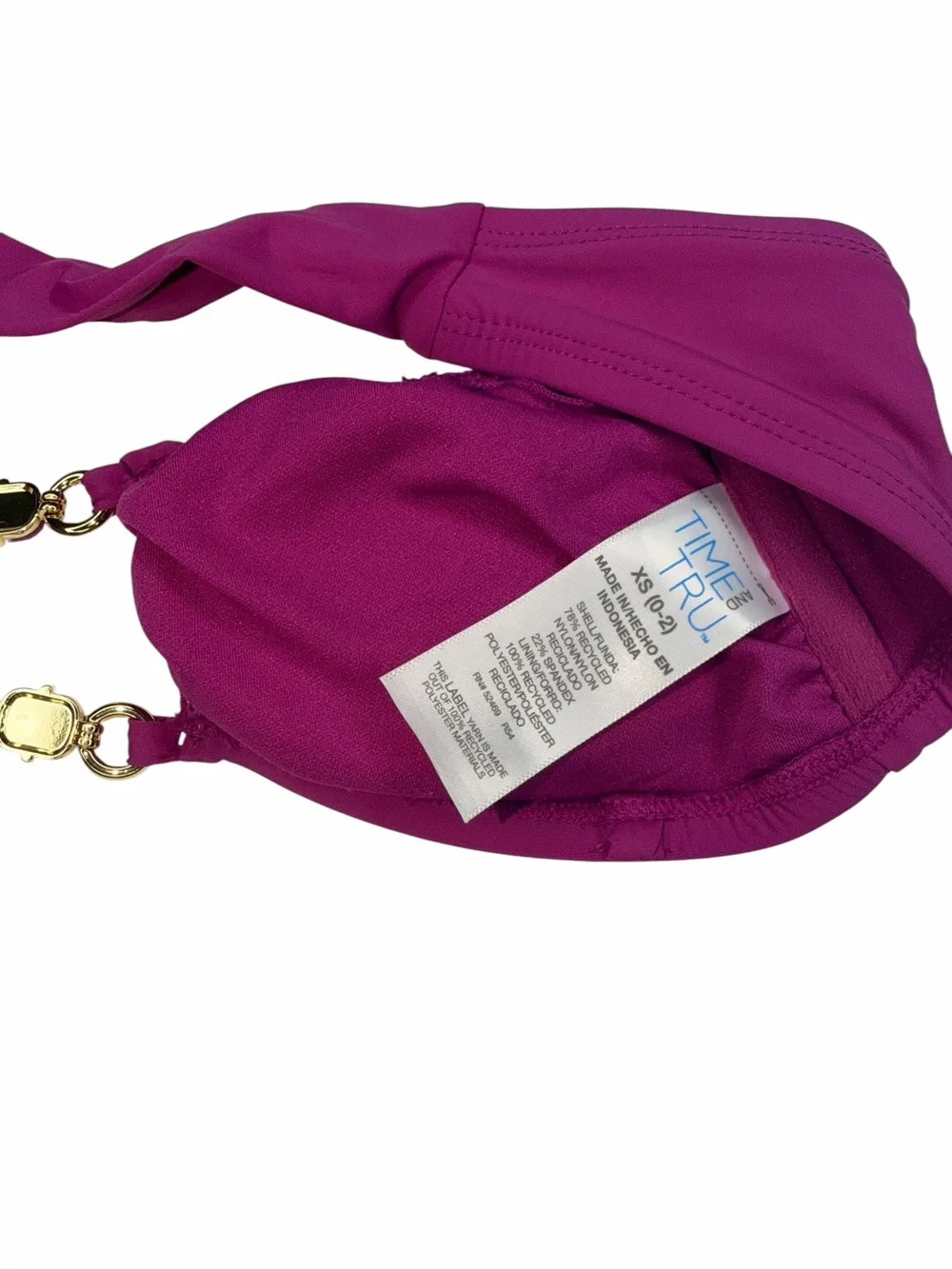 Time and Tru Magenta Gold Ring Bandeau Bikini Top XS 0-2